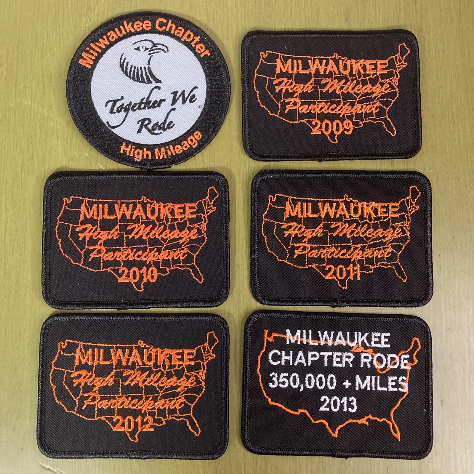 Lot of 6 Milwaukee High Mileage Patches Harley Davidson HOG