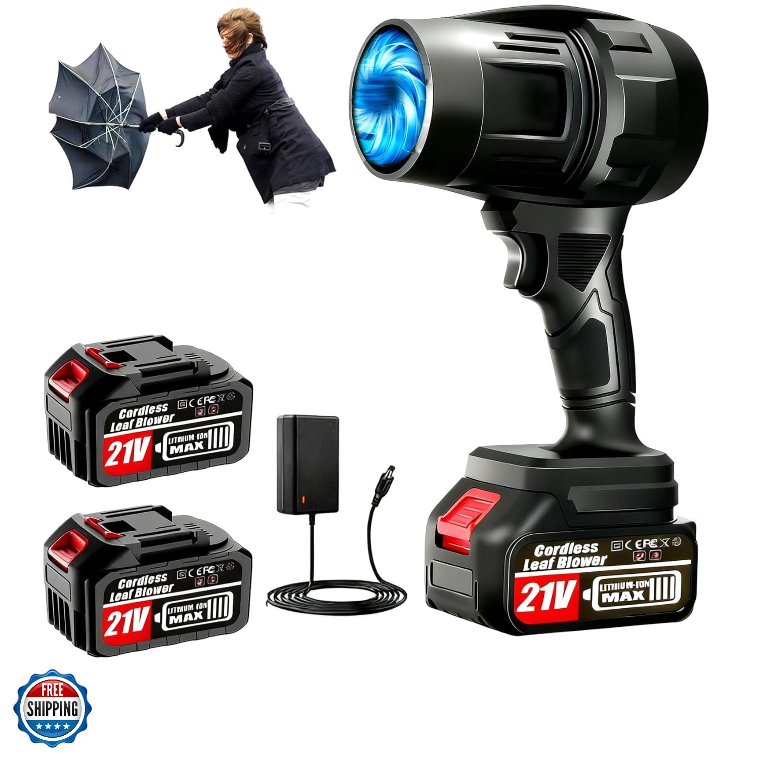 Cordless Leaf Blower with 2 x 4.0Ah Battery and Charger, 600,000 RPM Turbo Ai...