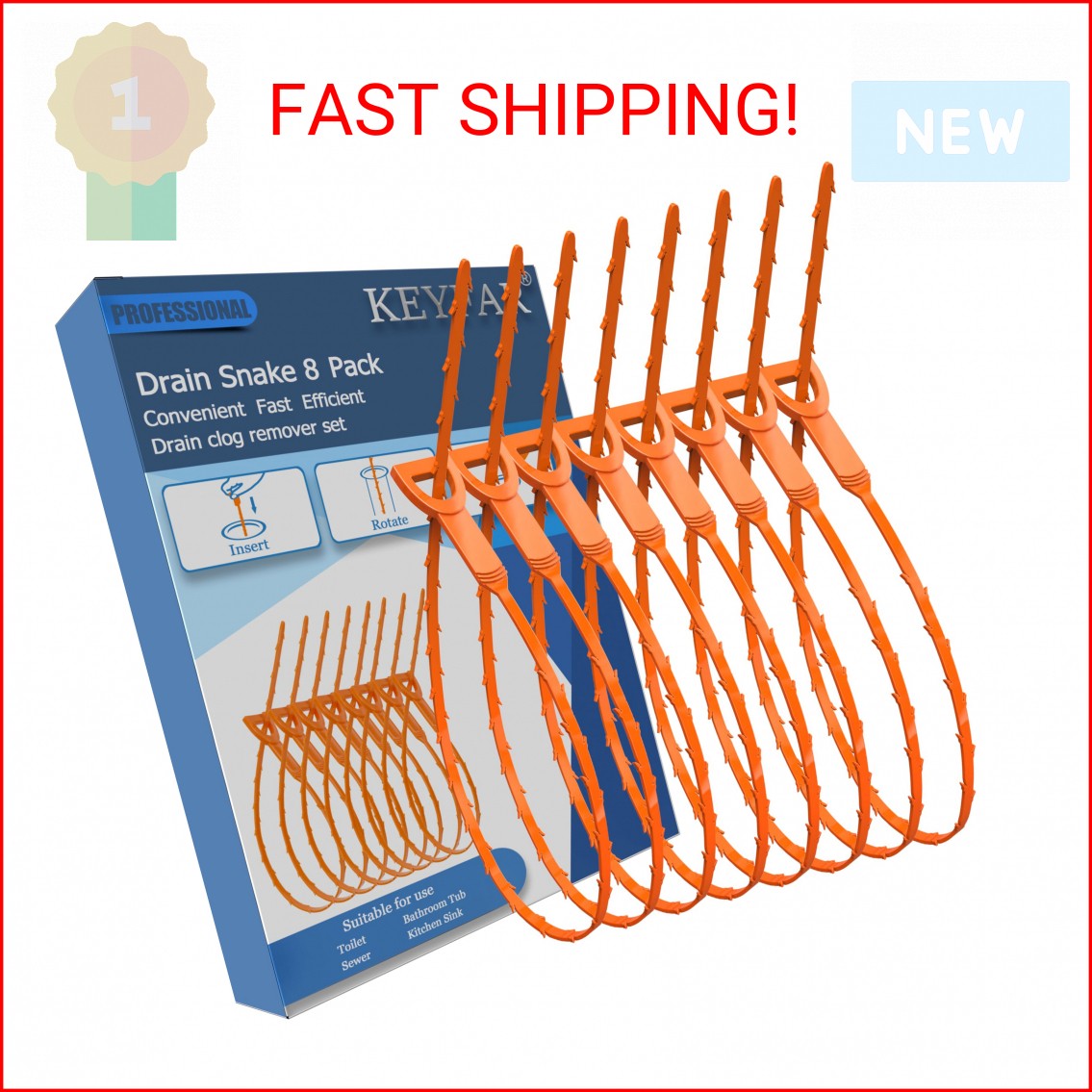 8 Pack 25inch Drain Snake Clog Remover, Drain Hair Remover, Sink Snake Drain Aug