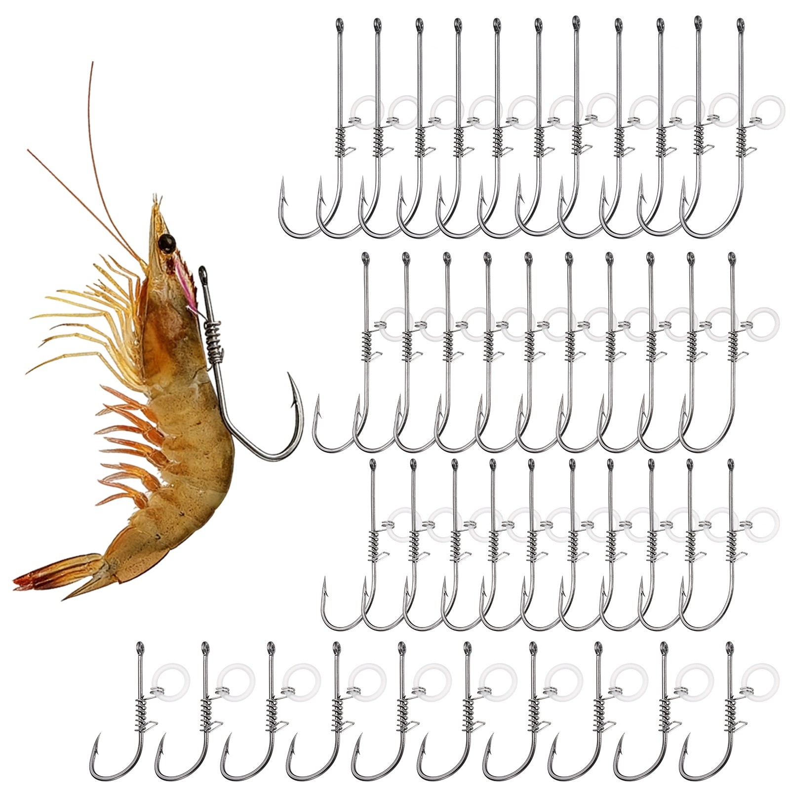 80Pcs 1/0#,2/0#,3/0#,4/0# Shrimp Hooks, High Carbon Steel Fishing Hook, Silver