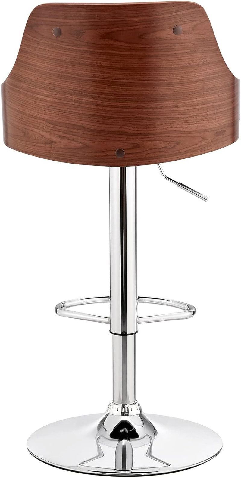 Modern Adjustable Gray Faux Leather Bar Stool with Walnut Wood Base