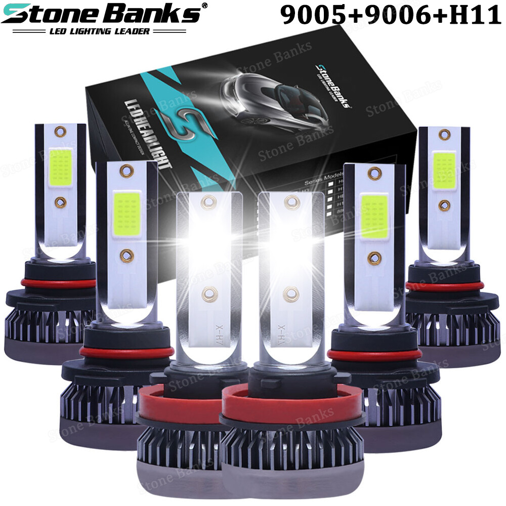 6PCS 9005 9006 H11 Combo LED Headlight Fog Lights Kit High Low Beam Bulbs White