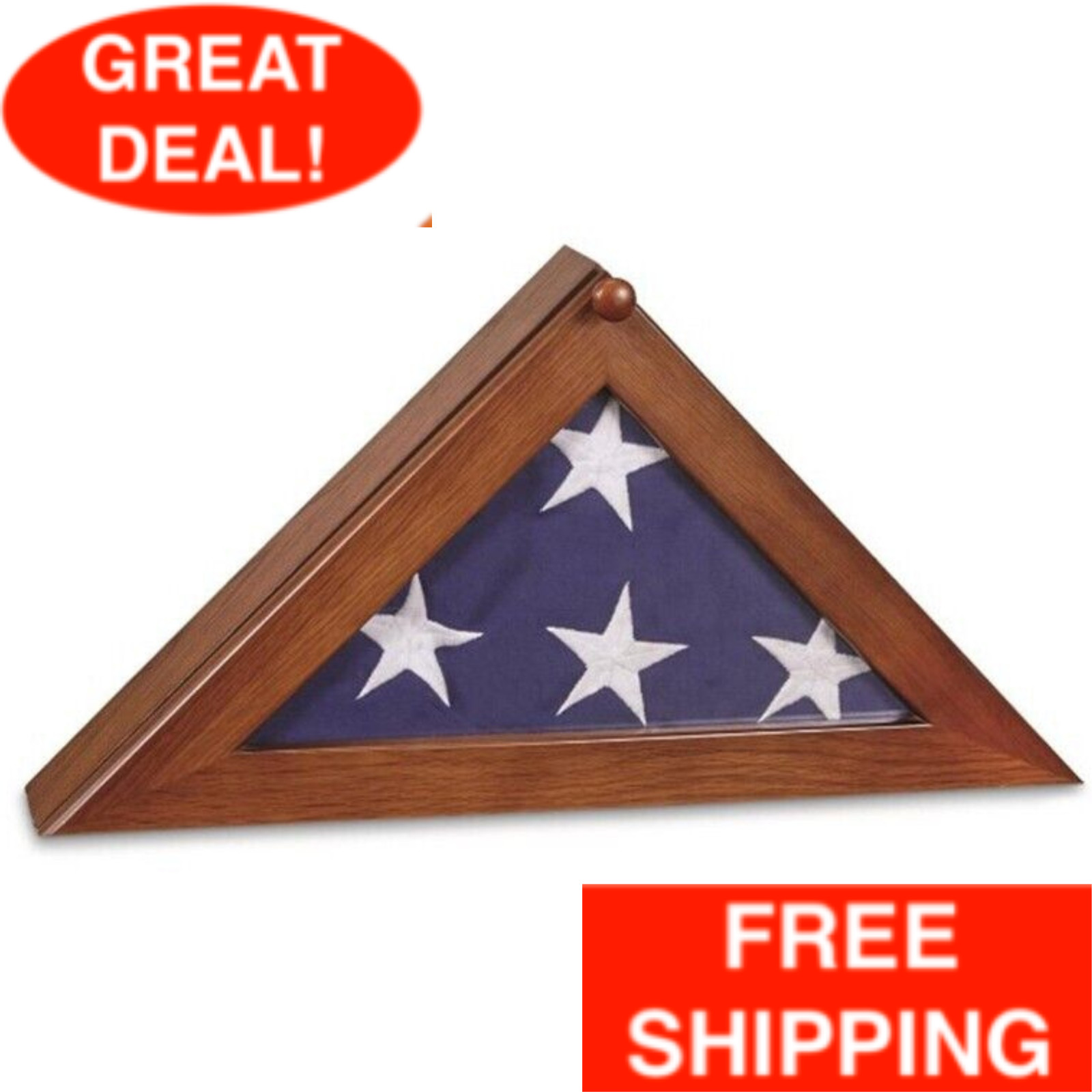 Flag Display Case Glass Top Window Screw-down Closure Wood Frame Walnut Finish