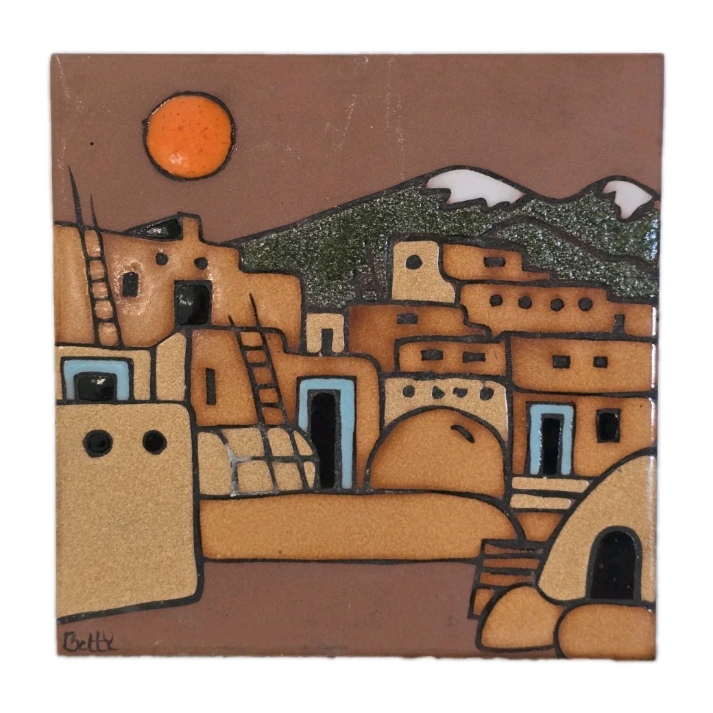 Southwest Mountain Village Sunset Tile AZ THE BETTY COMPANY Trivet Vintage