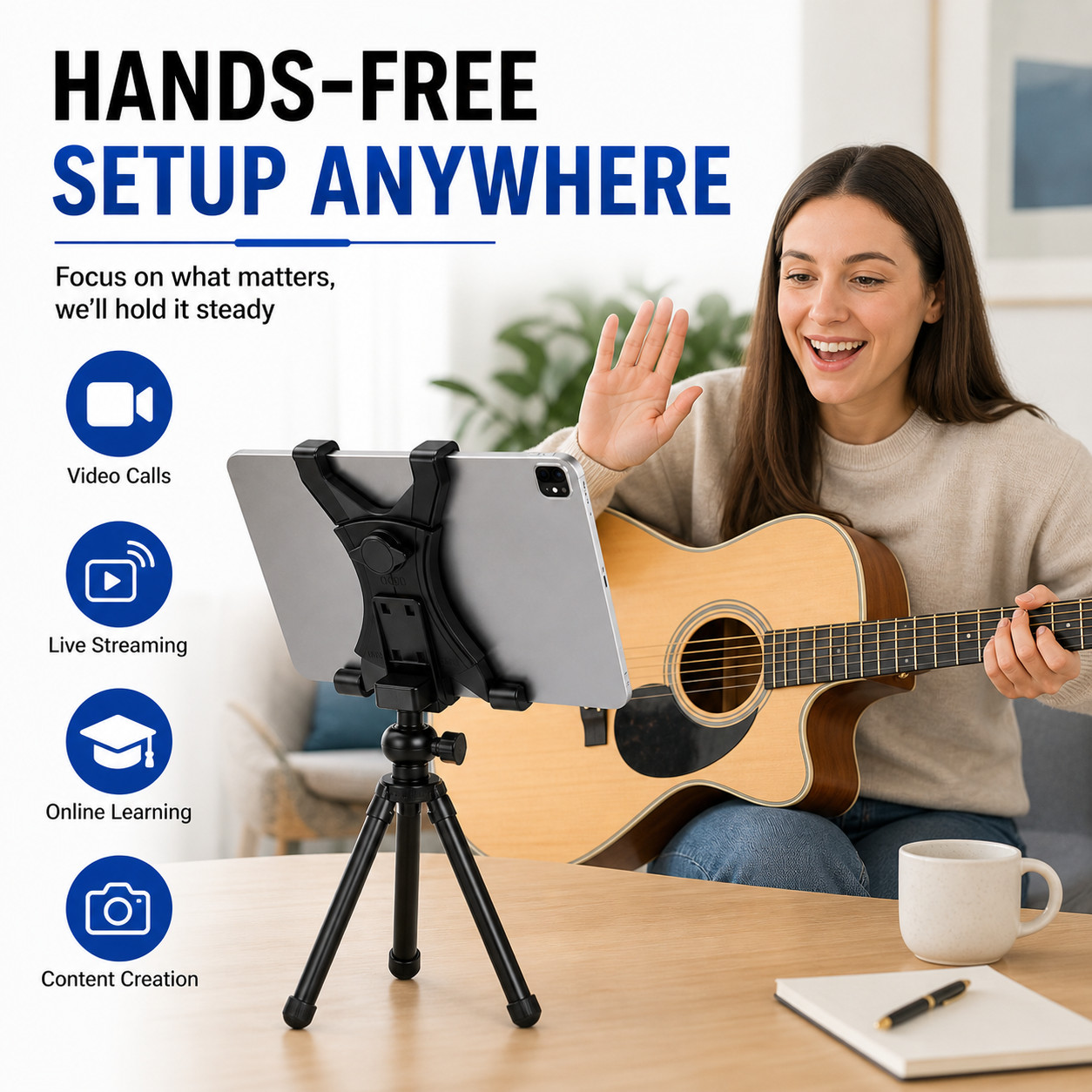 Tablet Tripod Mount Clamp Holder Bracket 1/4”Thread Adapter For 7-12" iPad Tab