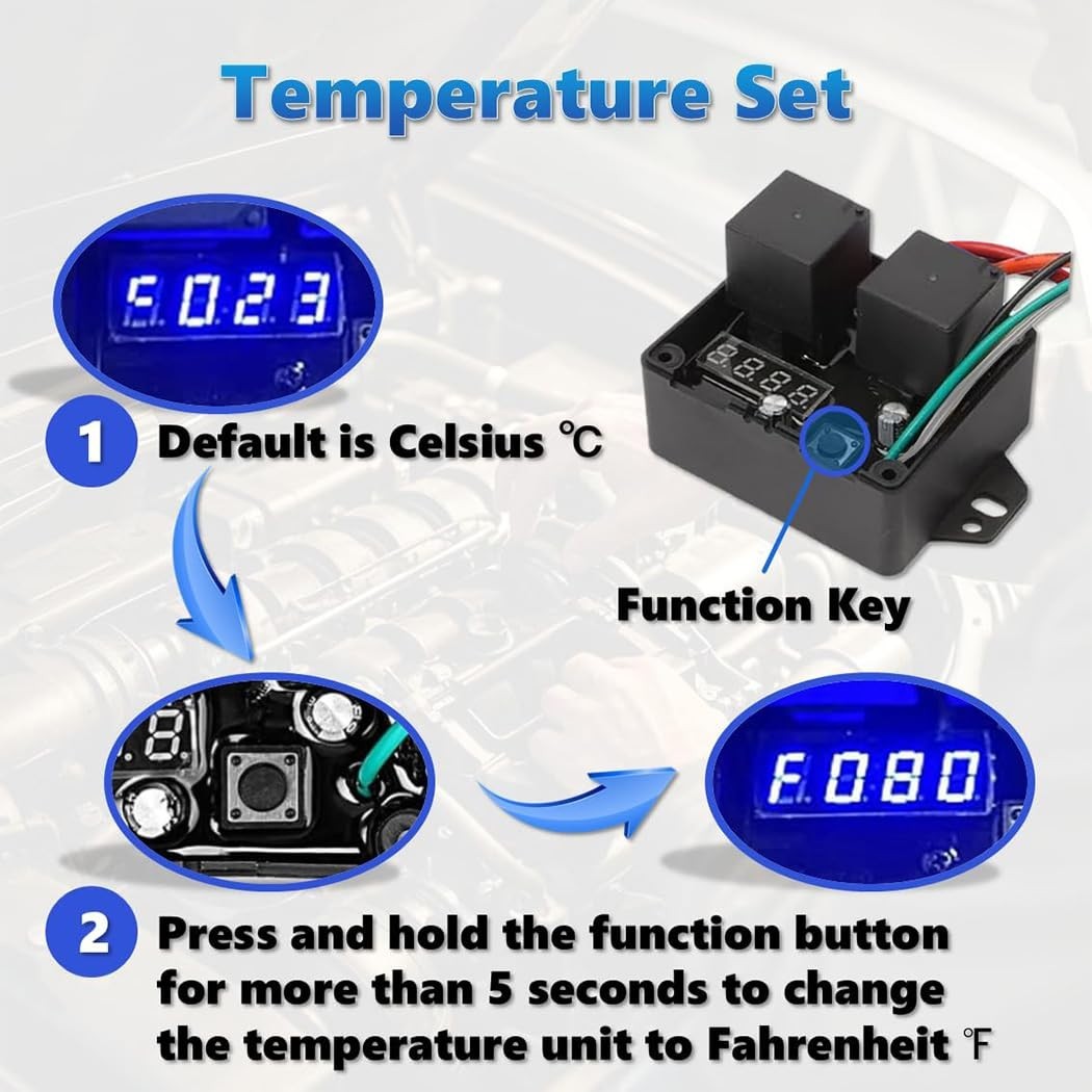12V/24V Digital Electric Radiator Fan Controller Switch Kit with Adjustable T...