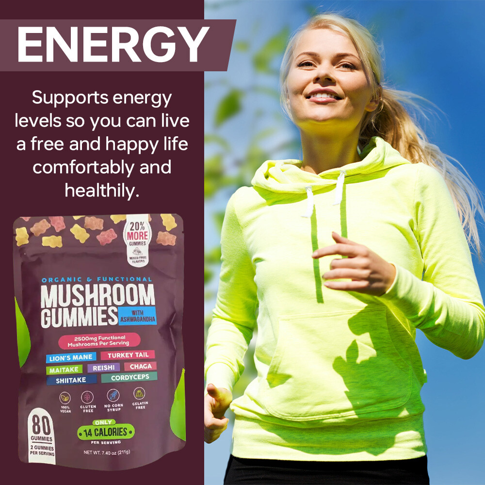 Functional Mushroom Gummies, 2500mg w/Ashwagandha Shiit Blend for Focus Immunity
