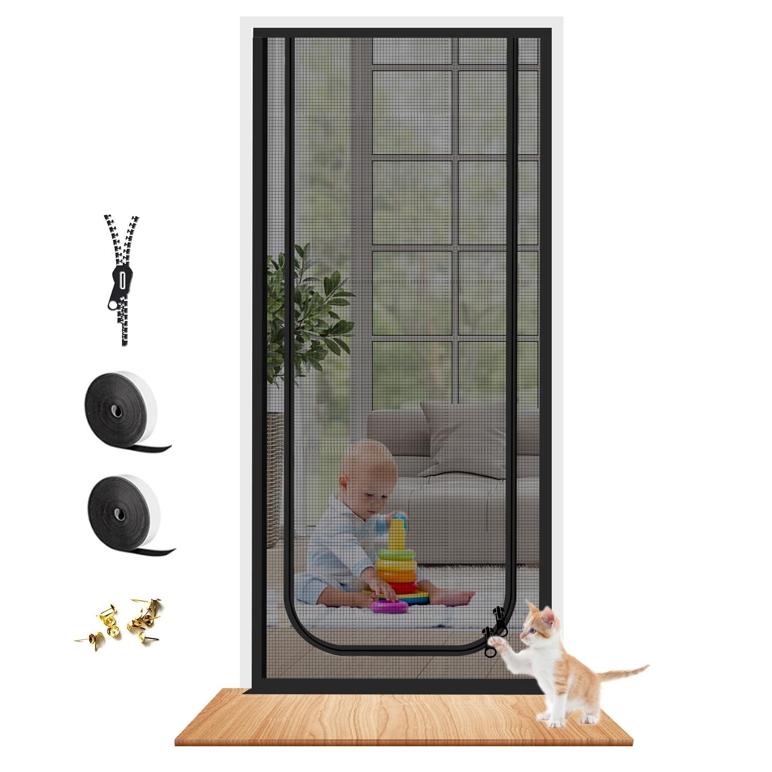 Reinforced Cat Screen Door Fits Door Size Fits Door Size up to 36''x80'' Black