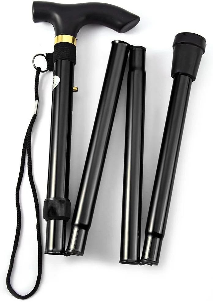 Folding Lightweight Walking Stick - Adjustable Aluminum Metal Collapsible Travel