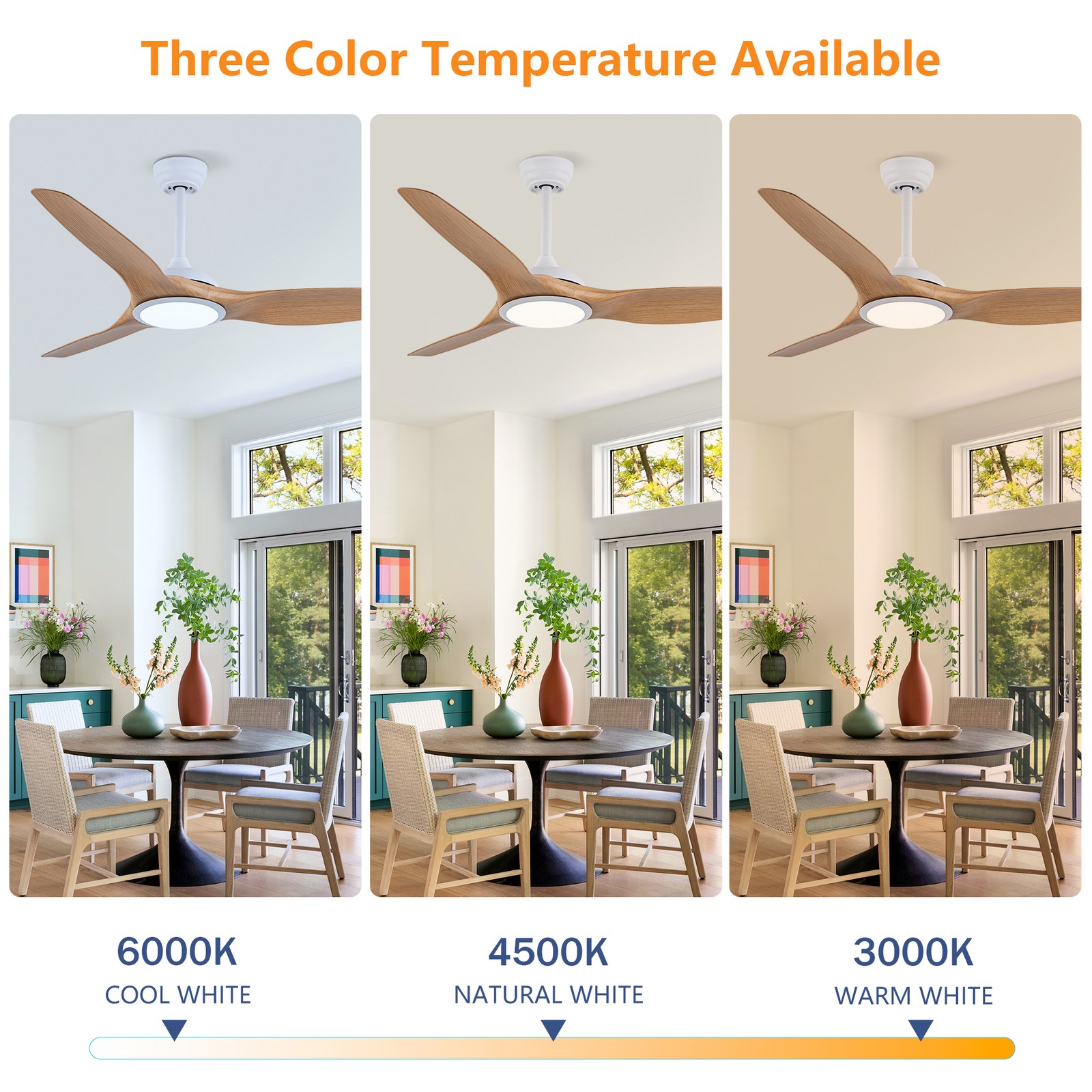 52 Inch ABS Blades Ceiling Fan With Light Kit ( LED Light Source),DC 6 Speed