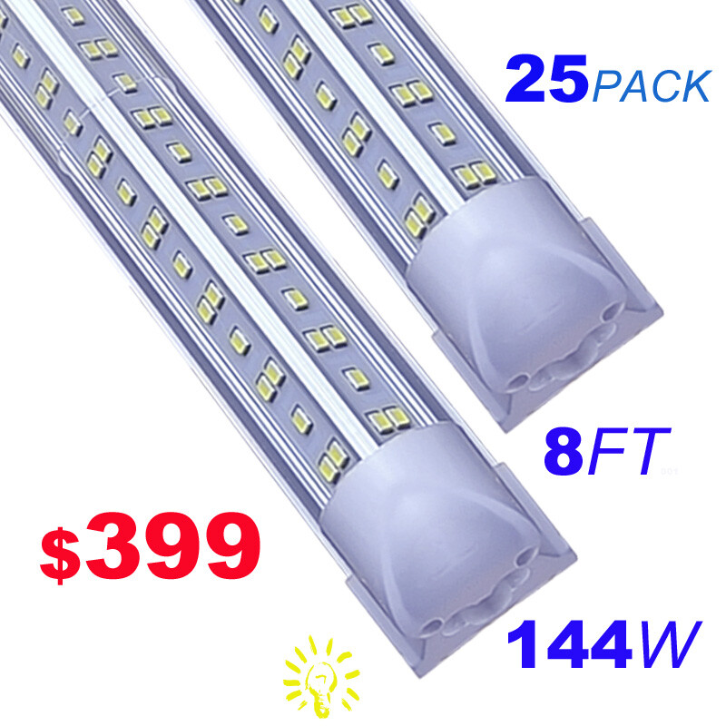 25 PACK 8FT LED Tube Lights 144W 8 Foot LED Shop Garage Warehouse Light Fixture