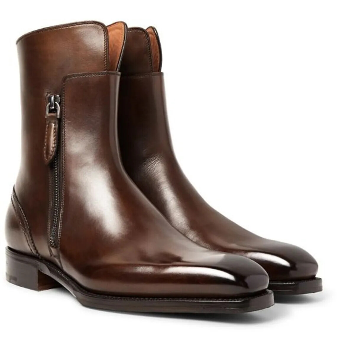 Handmade Leather Ankle Zipper Boots For Men's, New Ankle Dress Boots, Mens Shoes