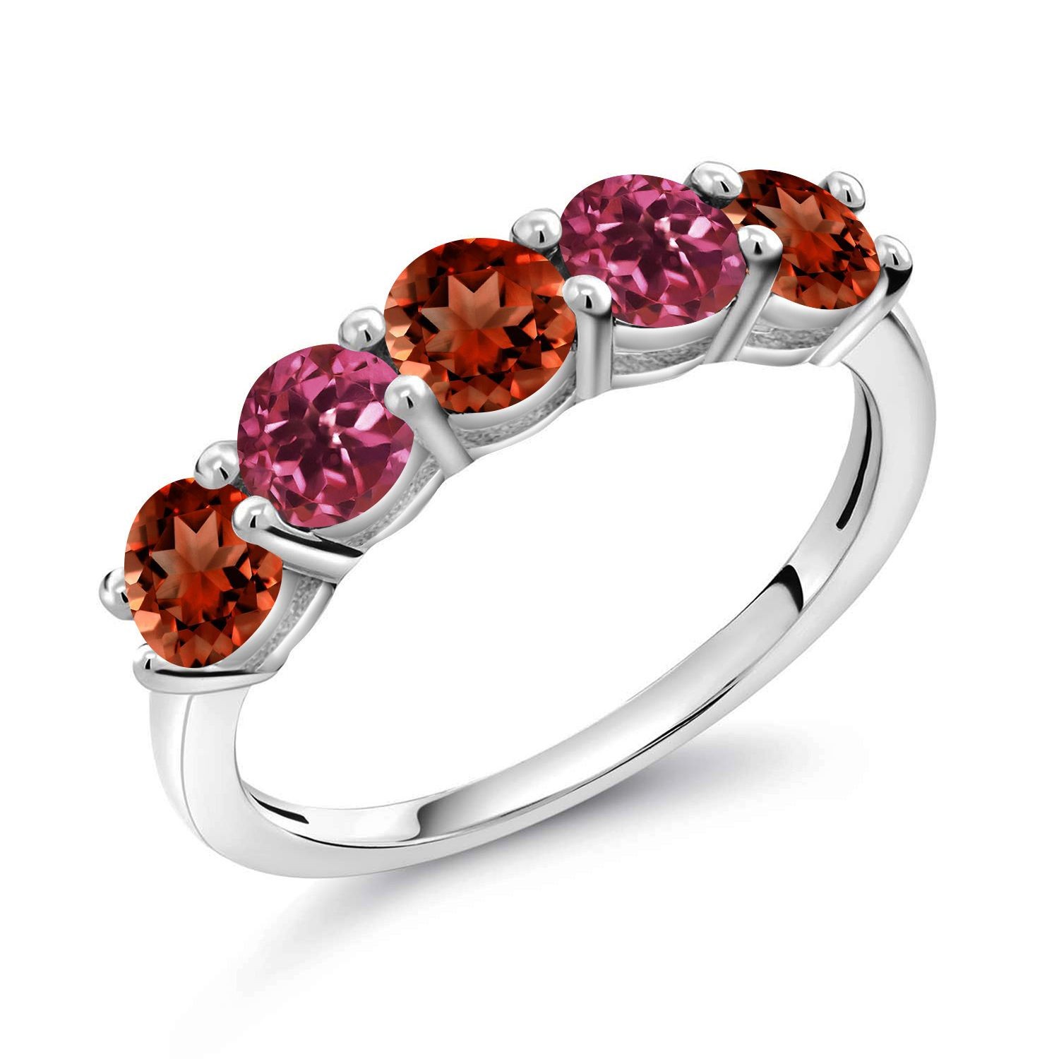 925 Sterling Silver Garnet and Pink Tourmaline Wedding Band Ring For Women