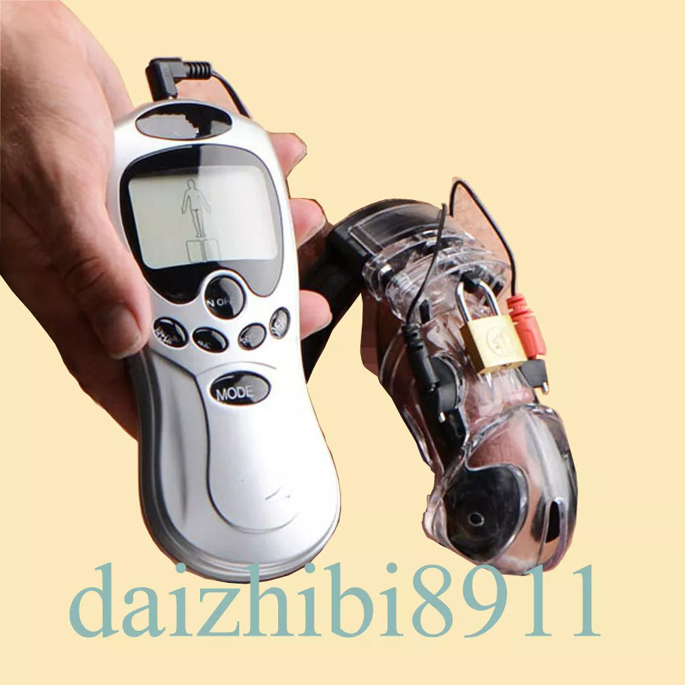 Red Electro BDSM Shock Male Chastity Device Bondage Cuff E-stim Ring Lock Cage