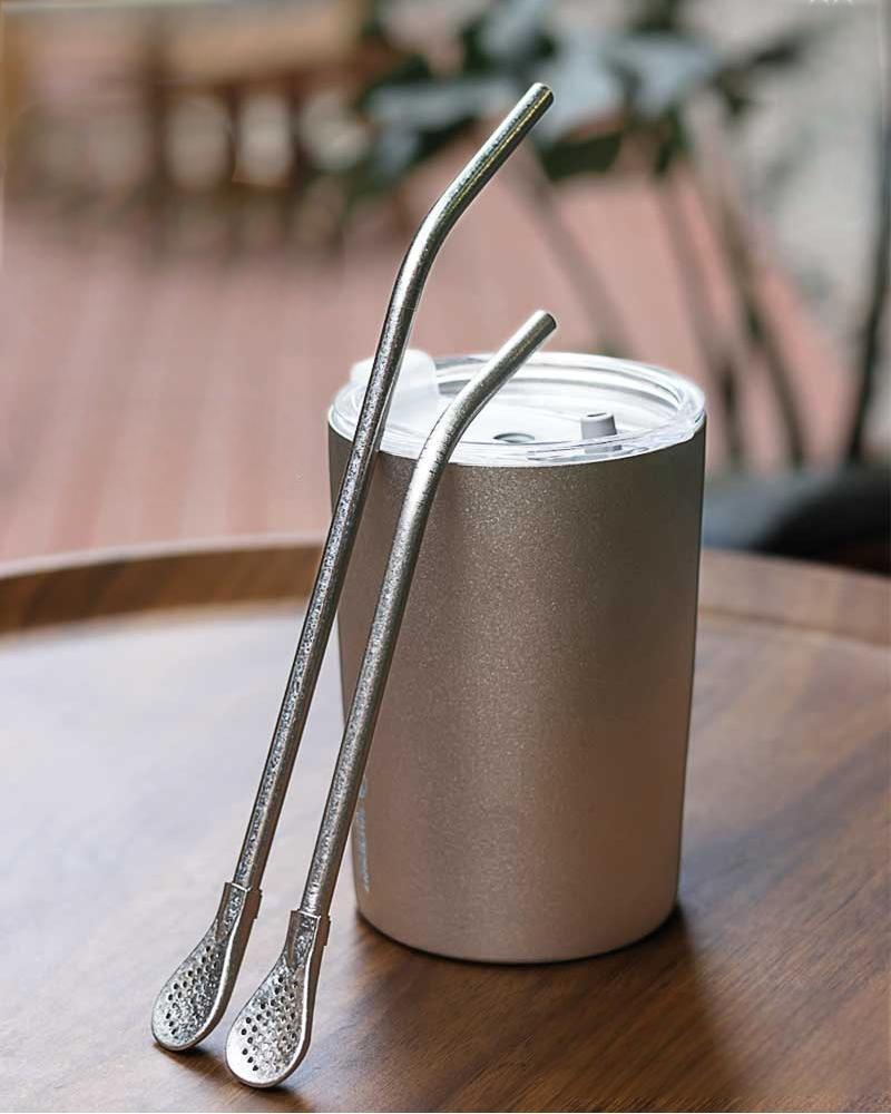 1PC Pure Titanium Straw with Filter Spoon Yerba Mate Tea Bombilla Drinking Straw