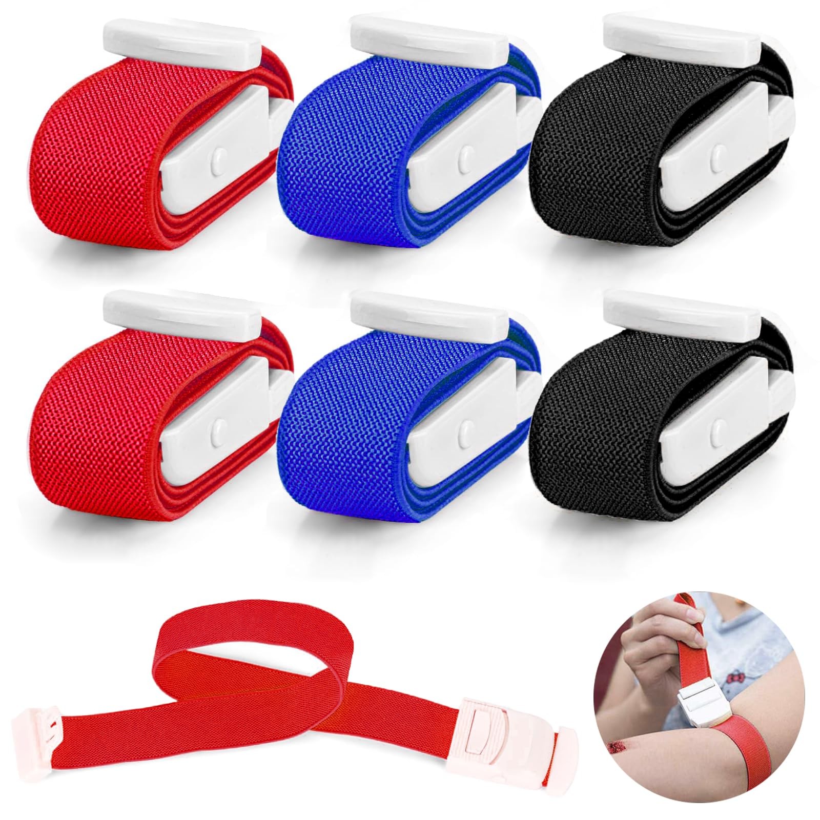 6Pcs Tourniquets, Emergency Tourniquet Buckle Band, Elastic First Aid Tourniq...