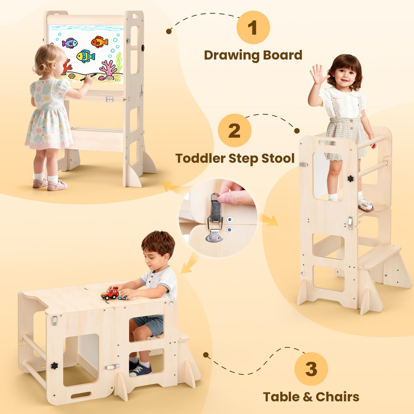 Woodure 4-in-1 16 cm (W) x 45 (L) x 34 (H), Original Wooden Colour