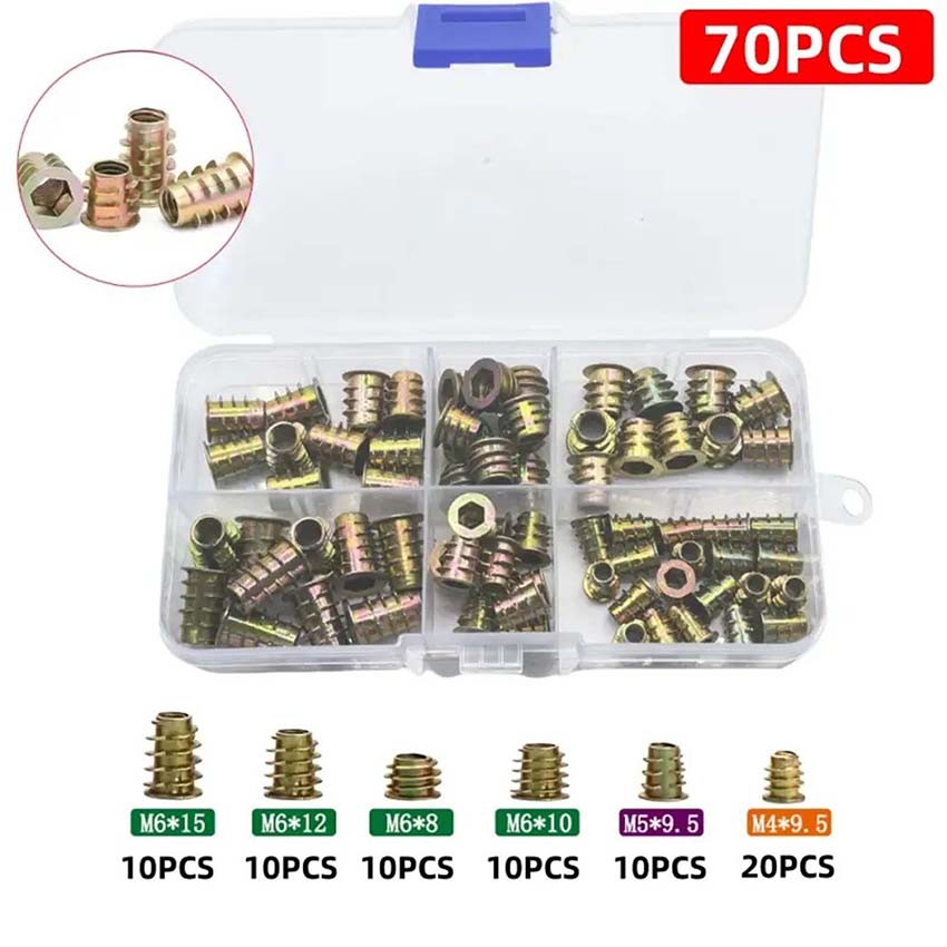 Zinc Alloy Internal and External Threaded Furniture Nut Set With Embedded Nuts