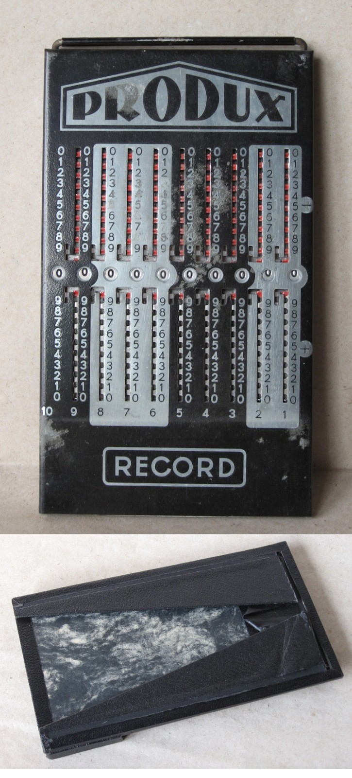 ANTIQUE MECHANICAL CALCULATOR SLIDE ADDER / TRONCET / PRODUX RECORD / UNUSED