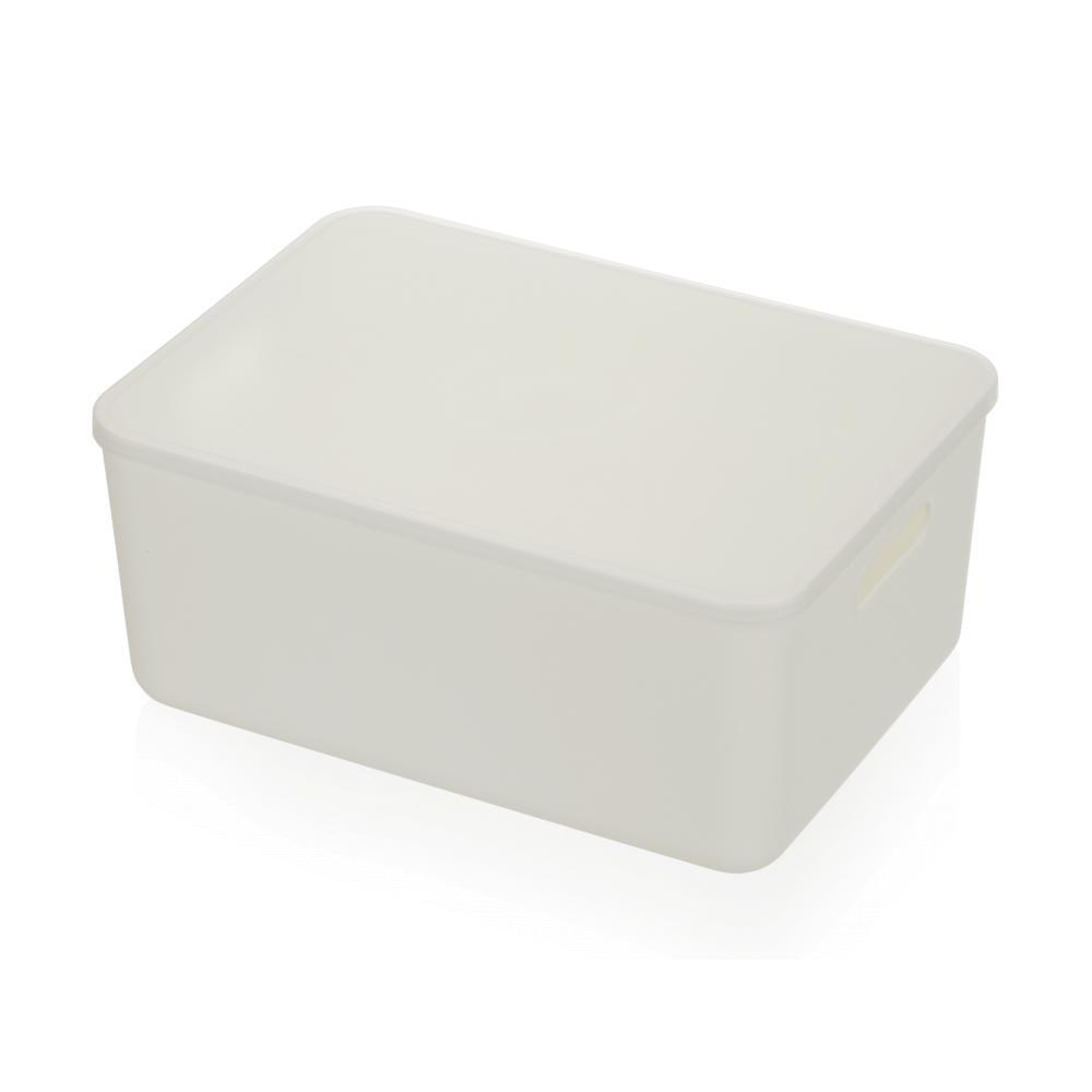 YBM Home Stackable Plastic Storage Bins with Lids Small Household, White