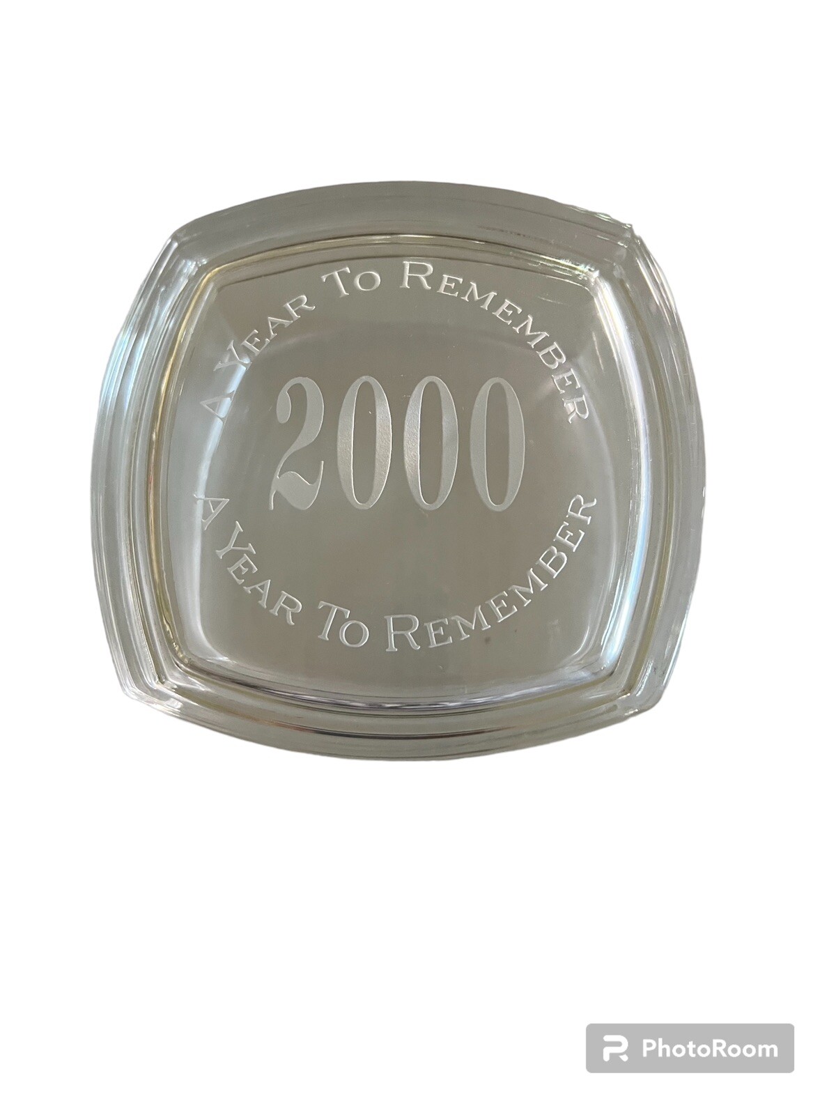Engraved Glass Box: A Year To Remember Top and Bottom, 2000 in the middle.