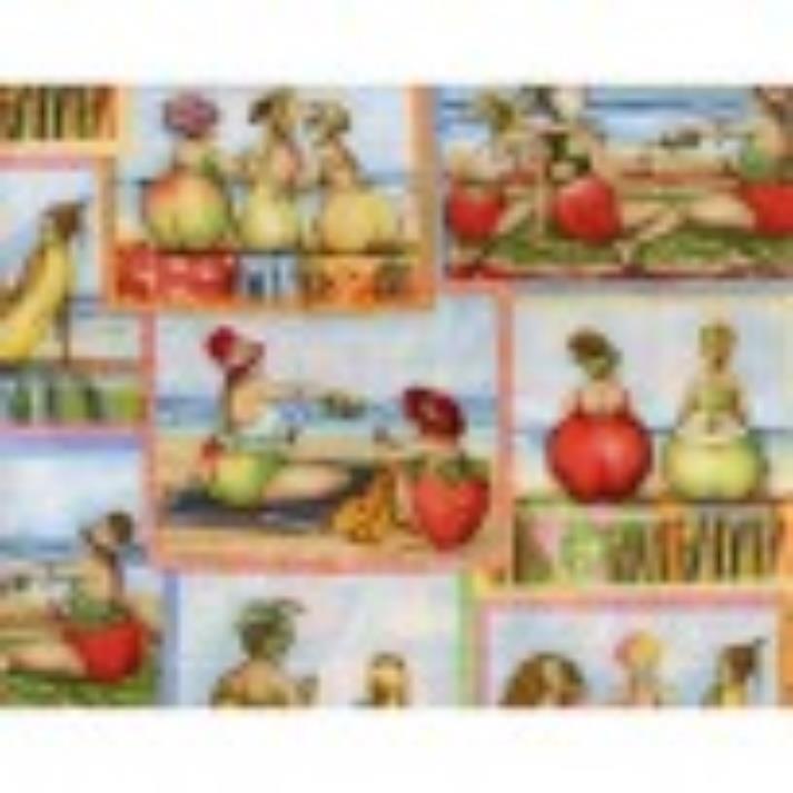 Fruit Ladies ~ 1/2 yard ~Mary Stewart ~  ELS1510 -blu  100% Cotton ~  43" Wide