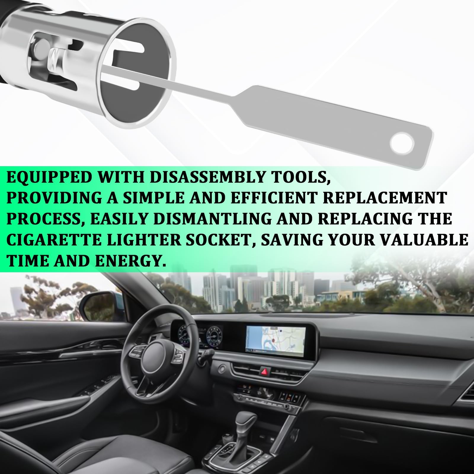 Cigarette Lighter Socket with Removal Tool, 12V Car black