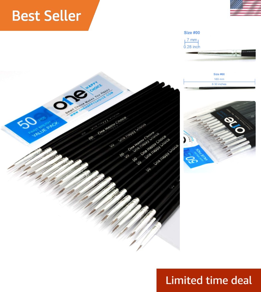 50 Pcs Pack of Synthetic Sable Fine Detail Paint Brushes Set for Miniature, Scal