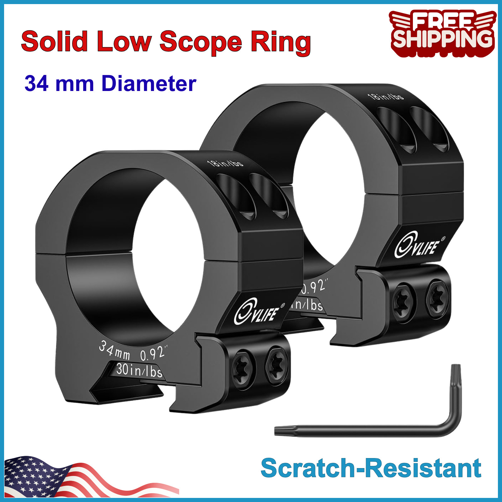 CVLIFE Precision 34mm Scope Rings Mount - 2 Pieces Low, Matte Black