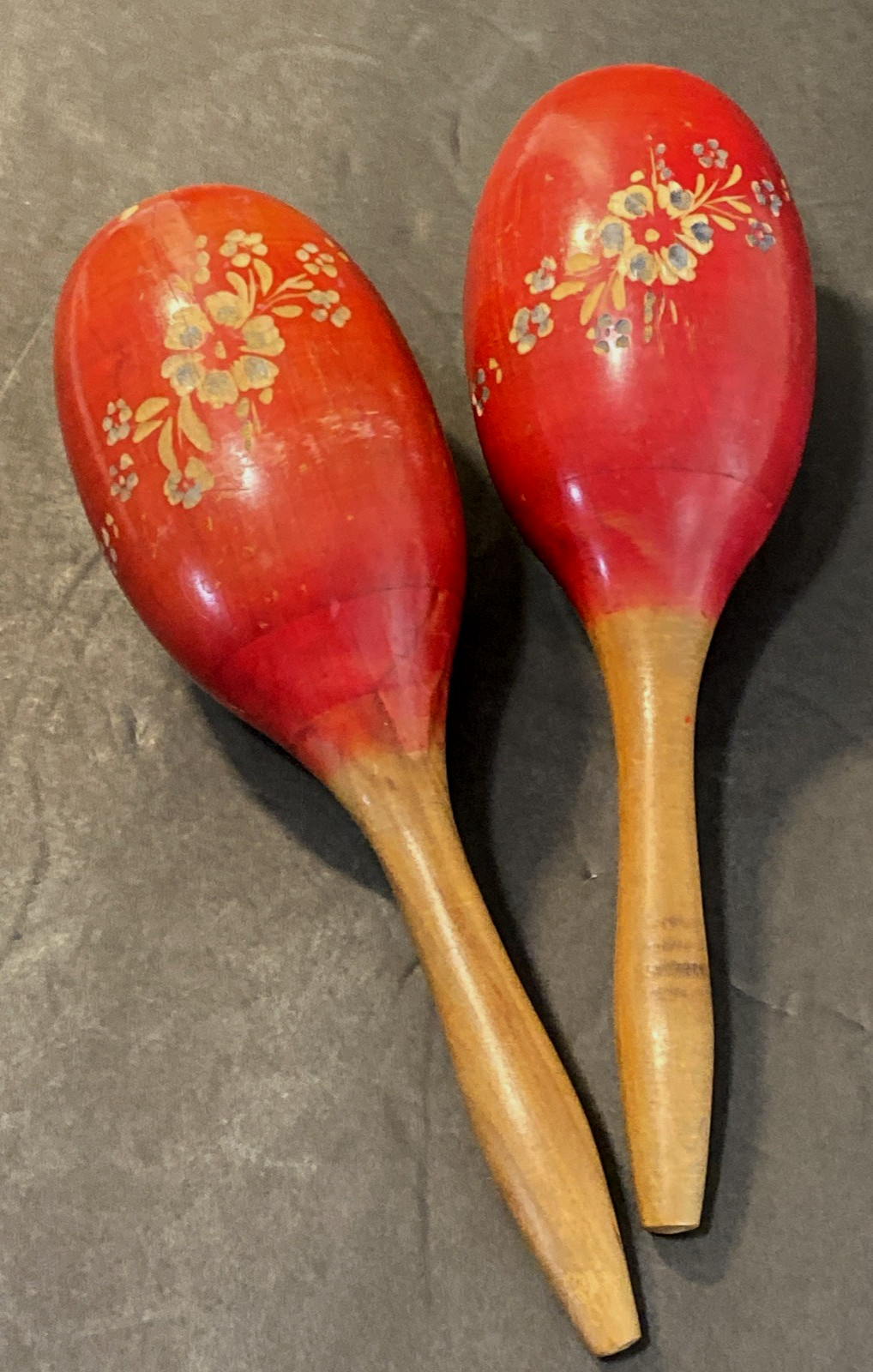 Vintage Wood Red With A Floral Painted Design Moracas  10" Set of 2 Handmade