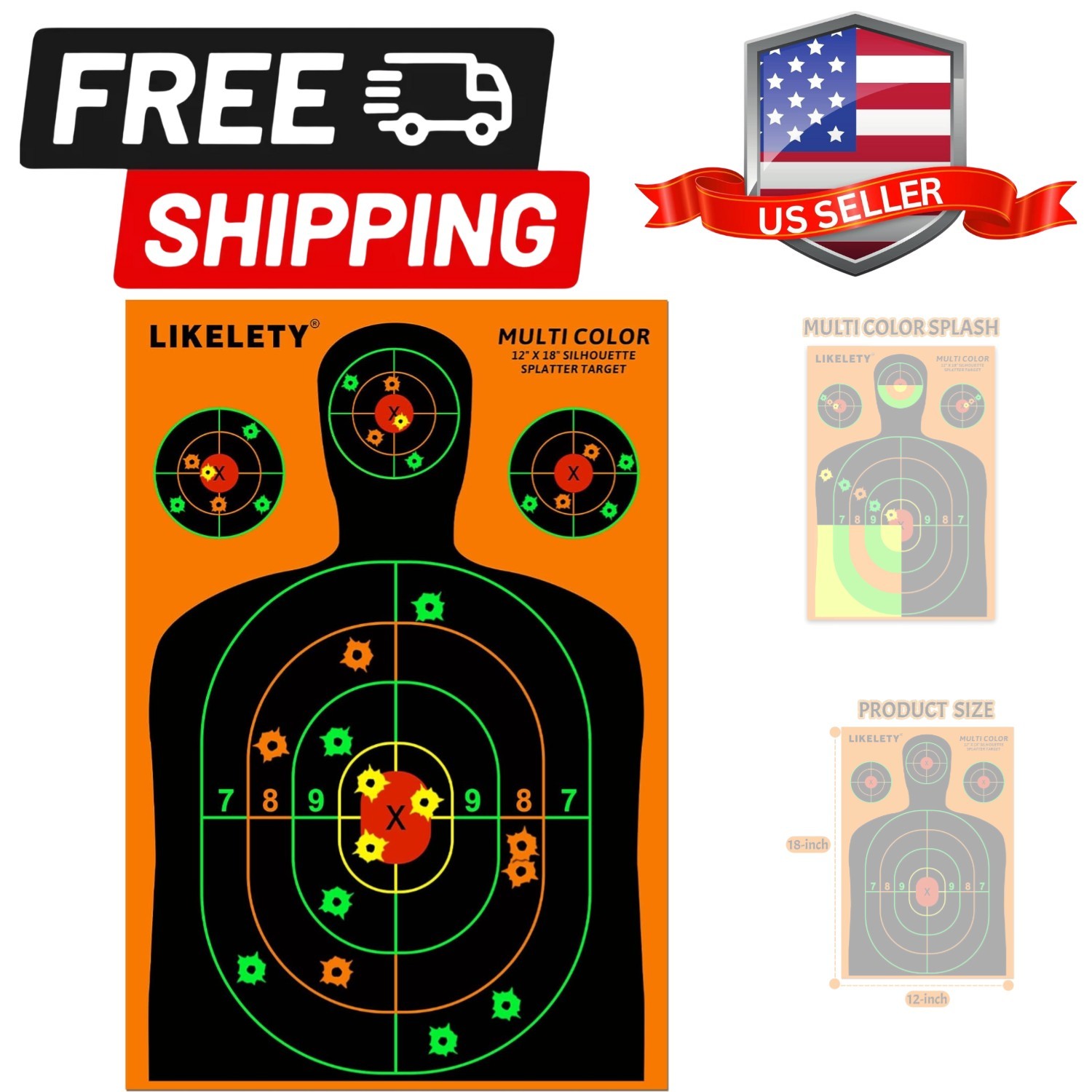 12x18 Inch Silhouette Splatter Paper Targets, Bright Multiple Colors Effect f...