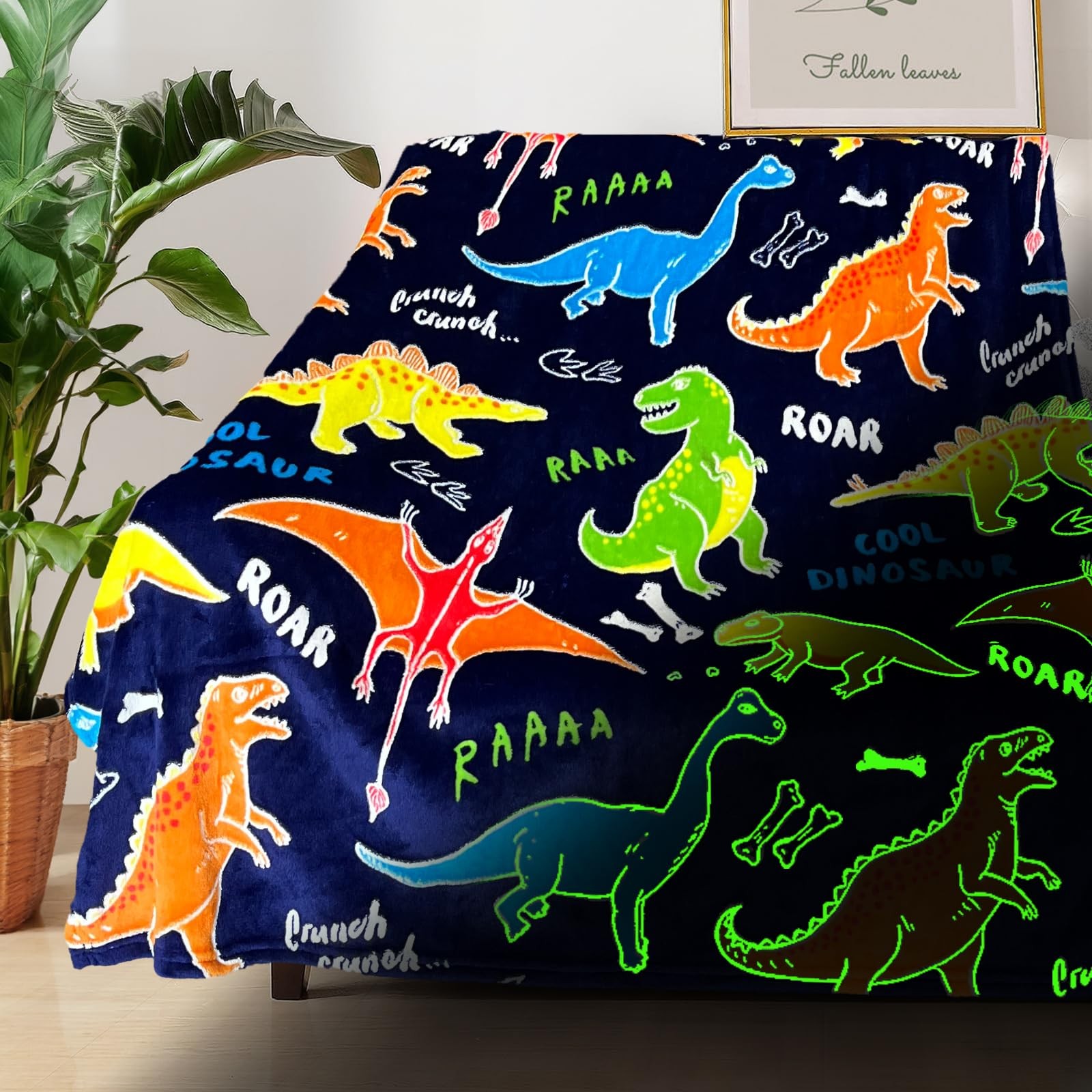 Dinosaur Blanket Kids Glow in The Dark Fleece Throw 40x50 Soft Baby Toddler