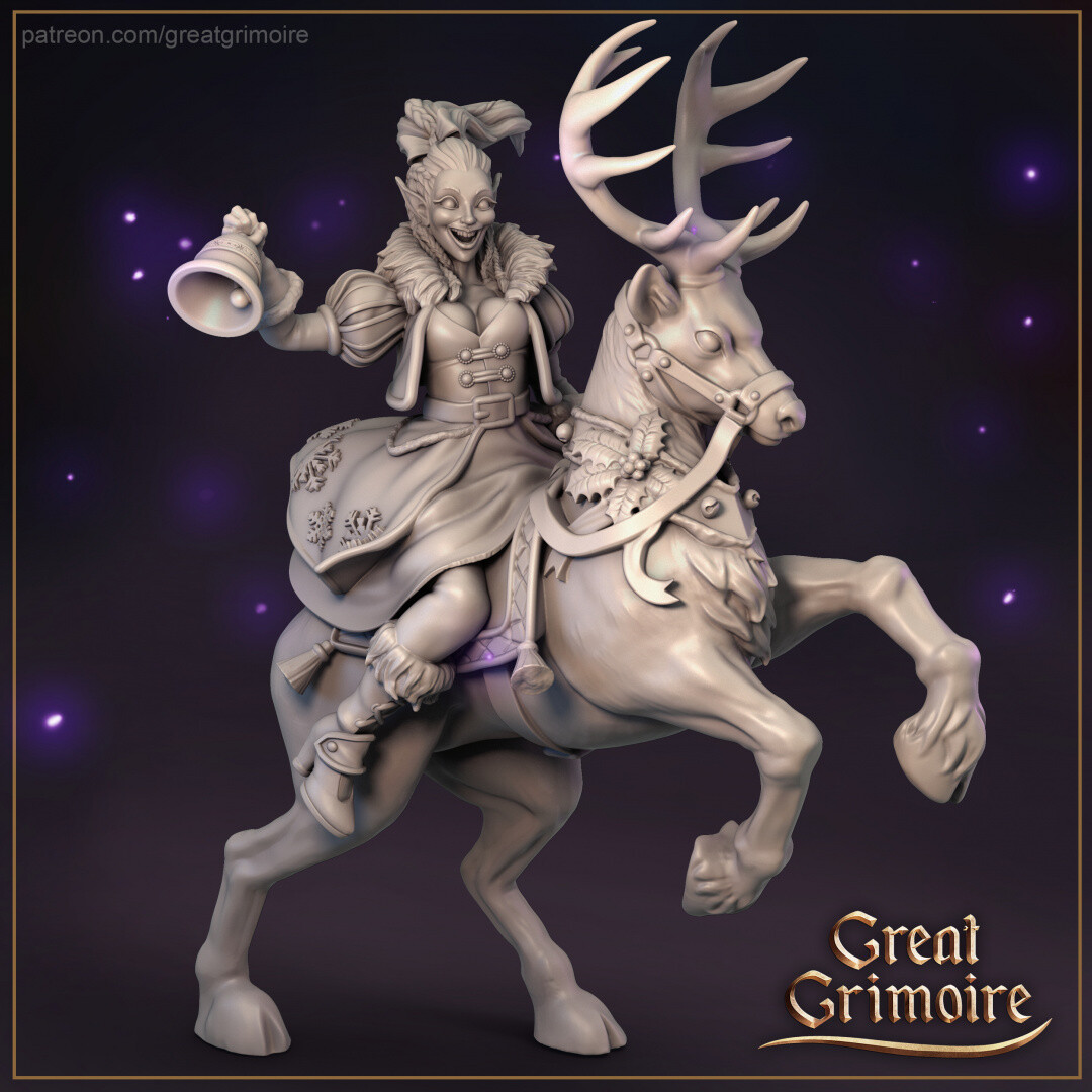 Christman Elf on Reindeer Miniature | D&D DnD |