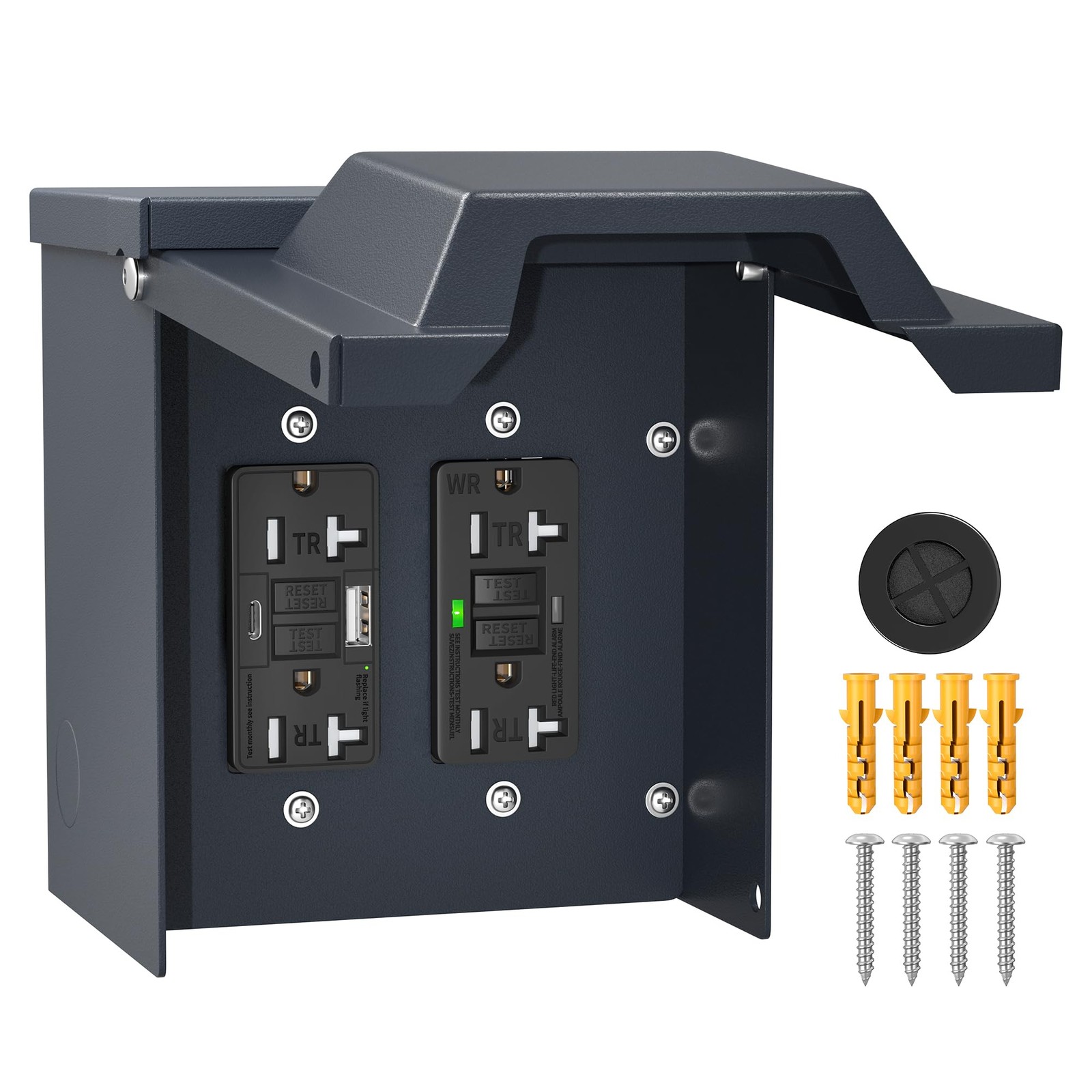 Outdoor Electrical Box, Outdoor GFCI Outlet Box 20 Amp WRTR GFCI Cover with U...