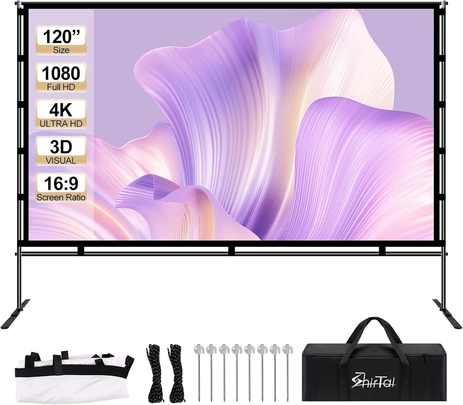 Portable 120 Inch Projector Screen with Stand Indoor Outdoor 4K HD Movie Fabric