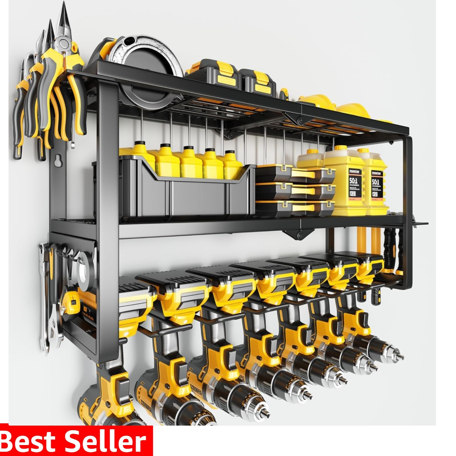 Power Tool Organizer Wall Mount - 300Lbs Load 3 Layers Storage Rack with 7 Dr...