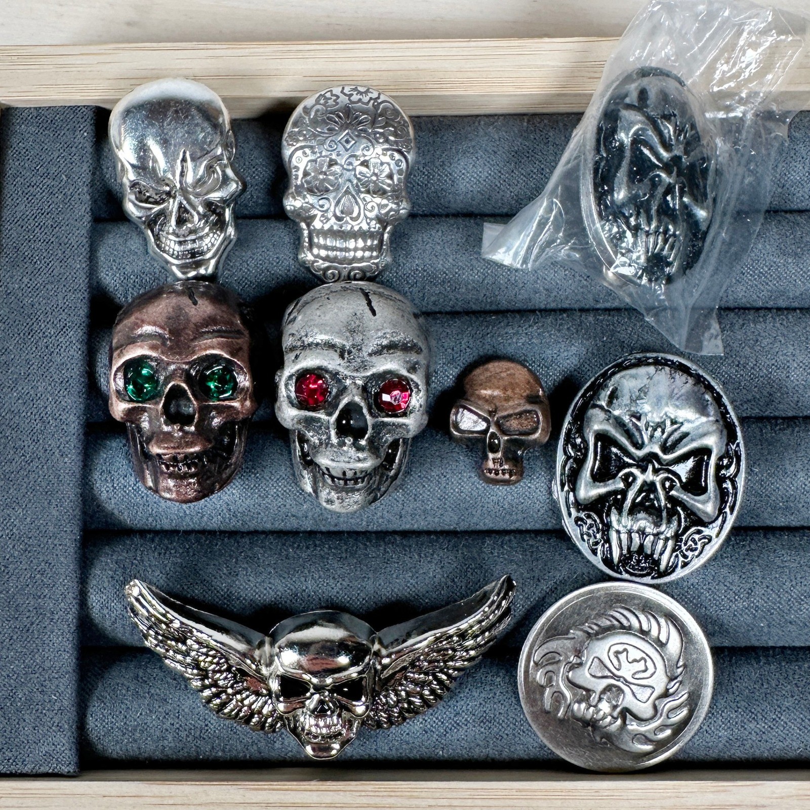 Lot of 9 Skull Concho – Moto Screw Back Stud Leather Bag Making Sugar Skull