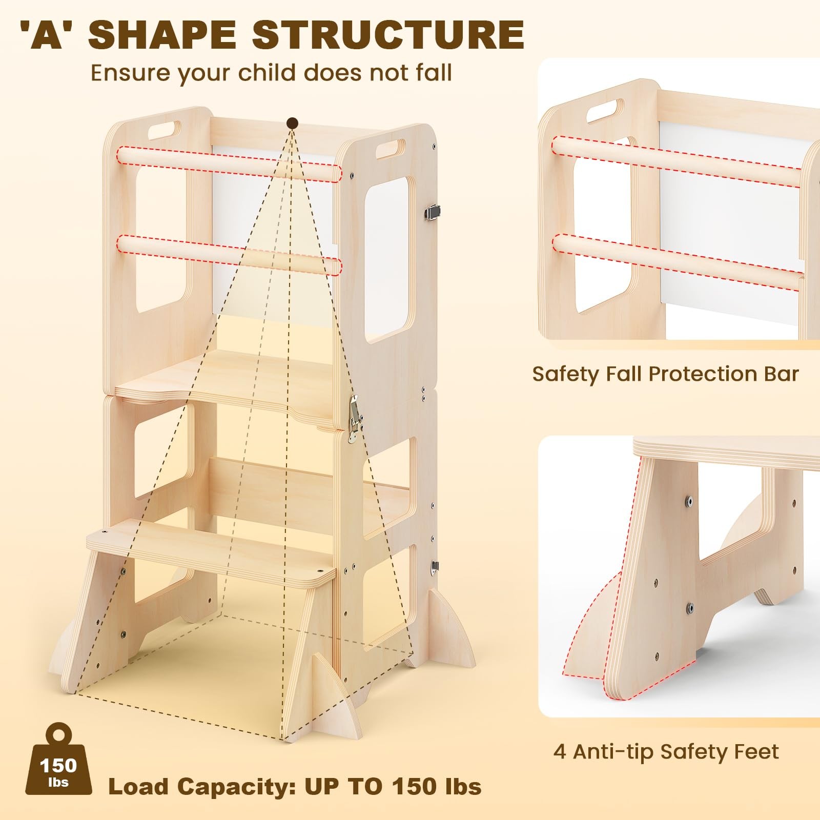 Woodure 4-in-1 16 cm (W) x 45 (L) x 34 (H), Original Wooden Colour
