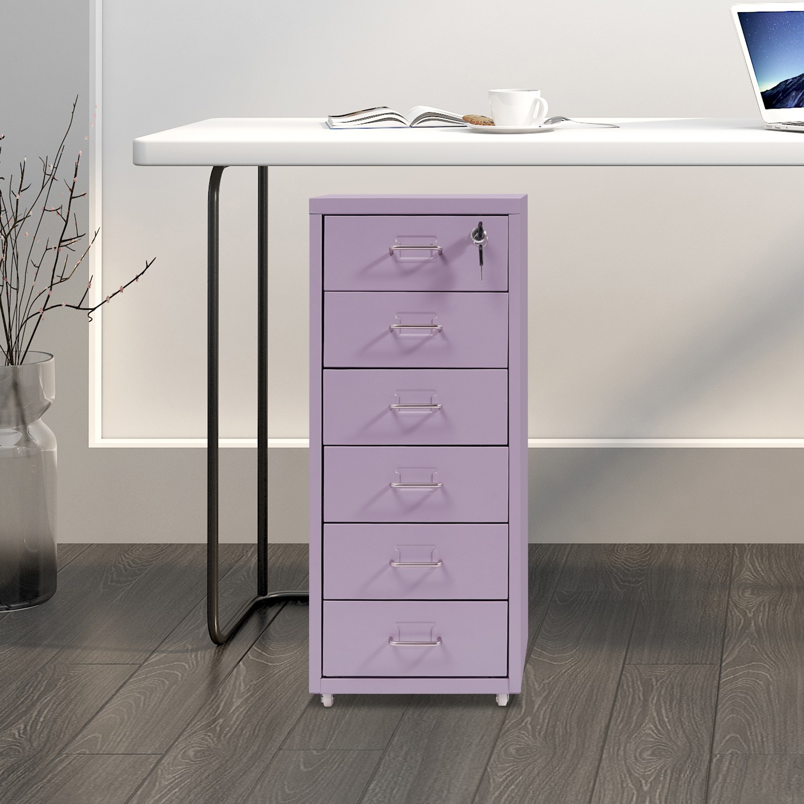 Metal 6 Drawer File Cabinet w/Lock Metal Vertical Filing Cabinet for Office Home