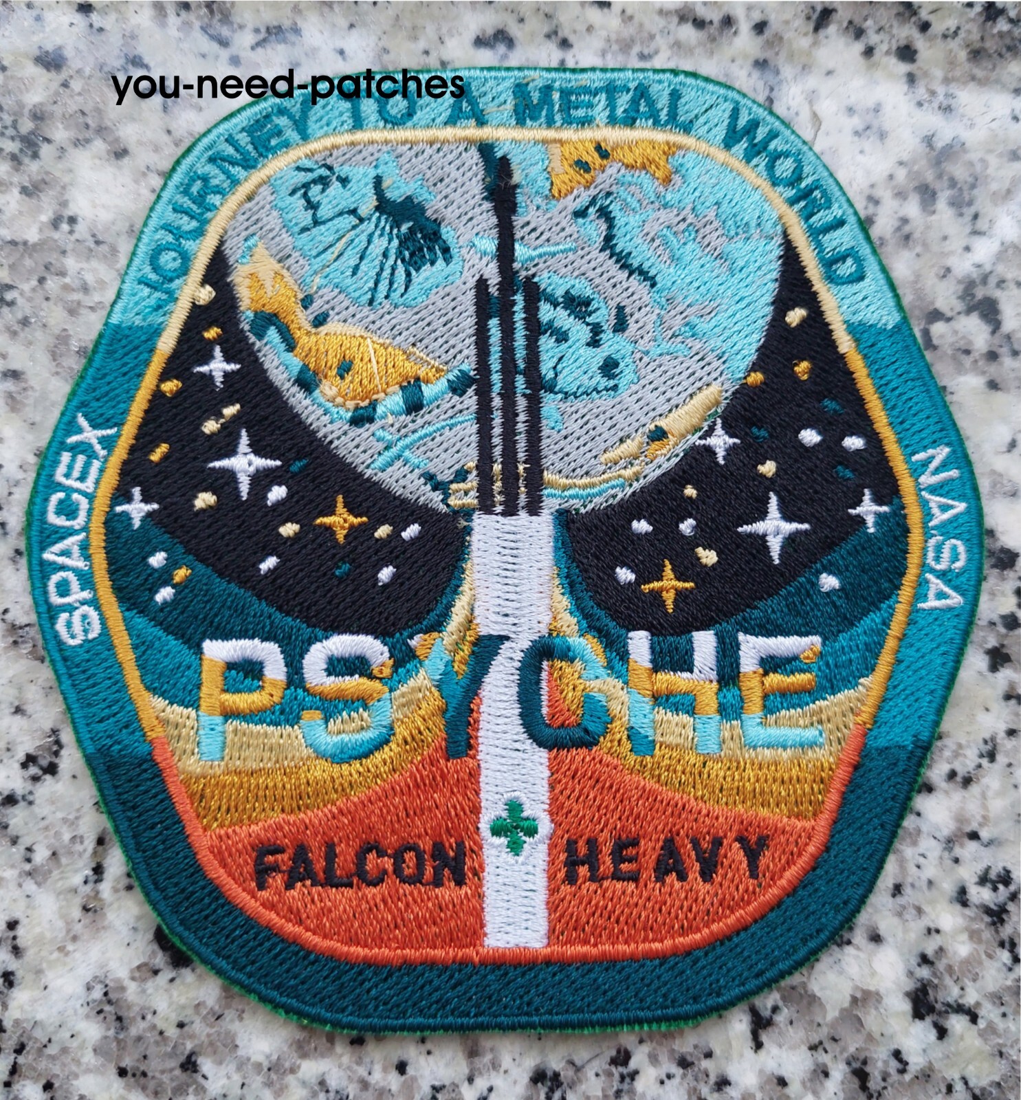 NASA JPL Psyche mission Space Falcon Heavy Journey to a metal world logo patch