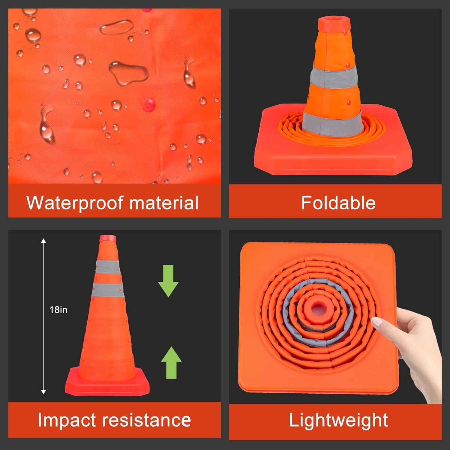 18 Inch 6 Pack Traffic Cones,Collapsible Safety Cones,Multi Purpose Pop-Up Cones