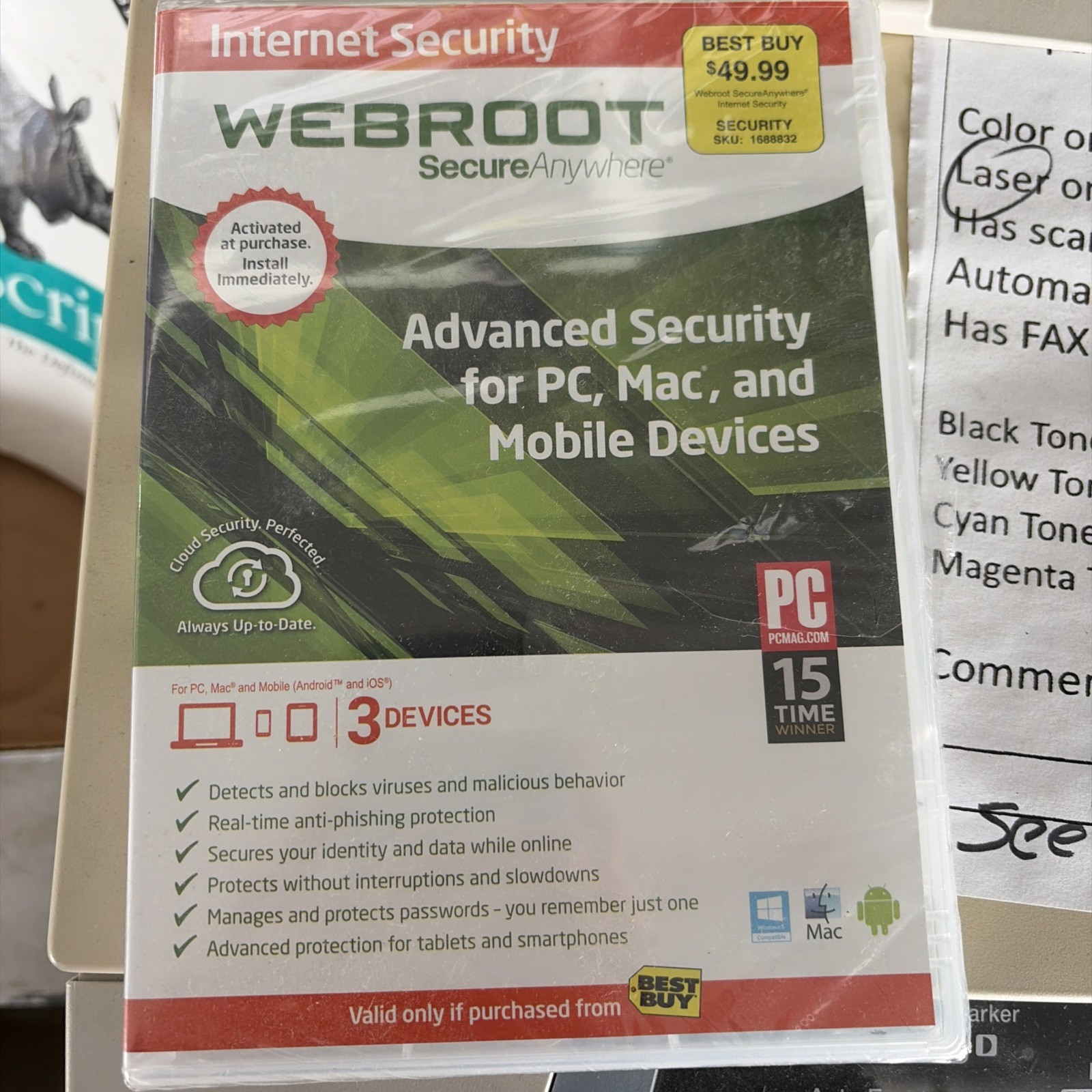 Webroot Secure Anywhere PC/Mac/Mobile Android & iOS-3 Devices Internet Security