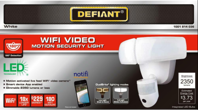 Defiant 180° White LED Wi-Fi Video Motion Security Light White DFI-5892-WH