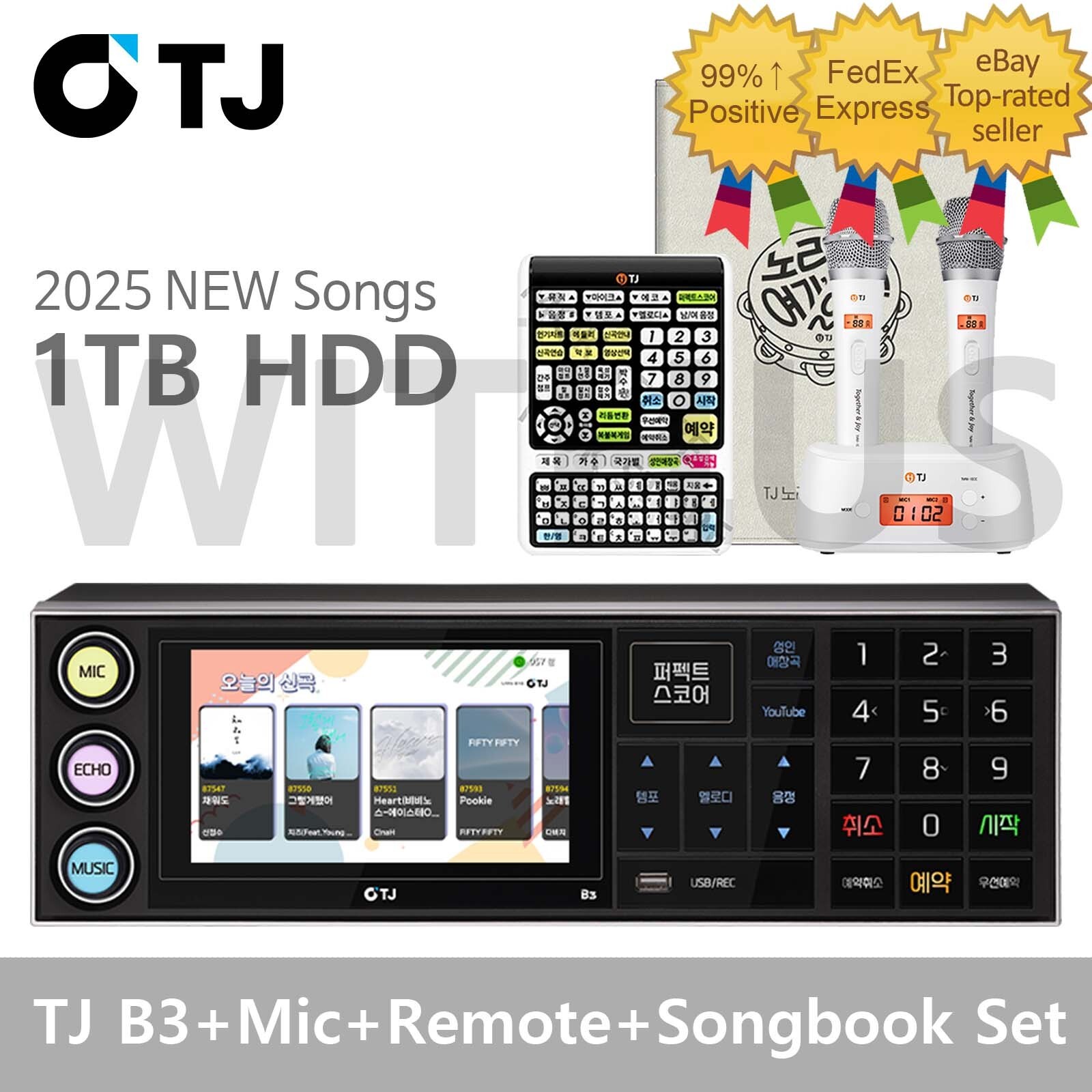 TJ Taijin Media B3 Karaoke Machine System 1TB + TMW100W Mic + Remote + SongBook*