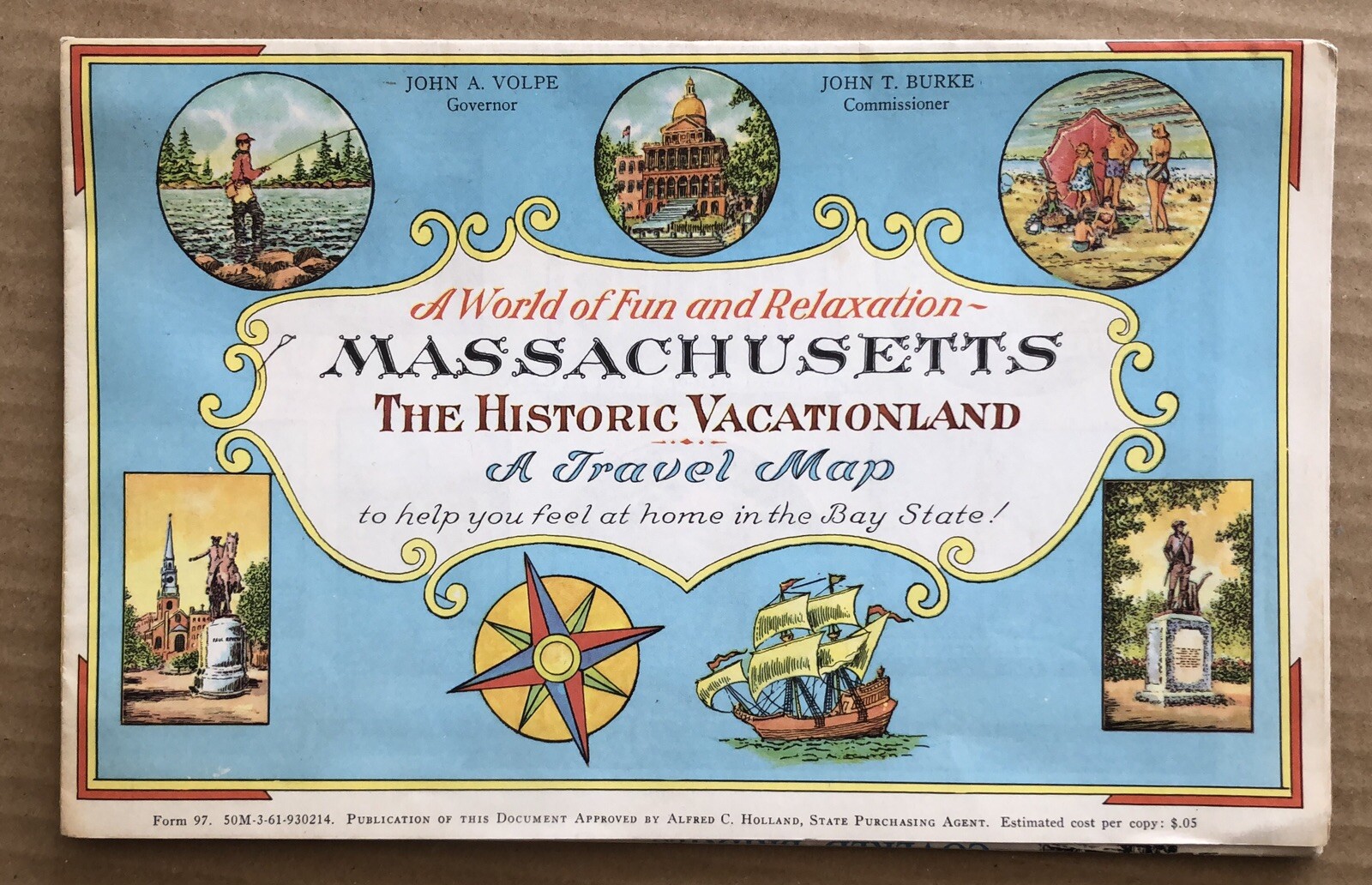 Large Vintage Massachusetts Cartoon Travel Map World’s Fair 21” x 34”
