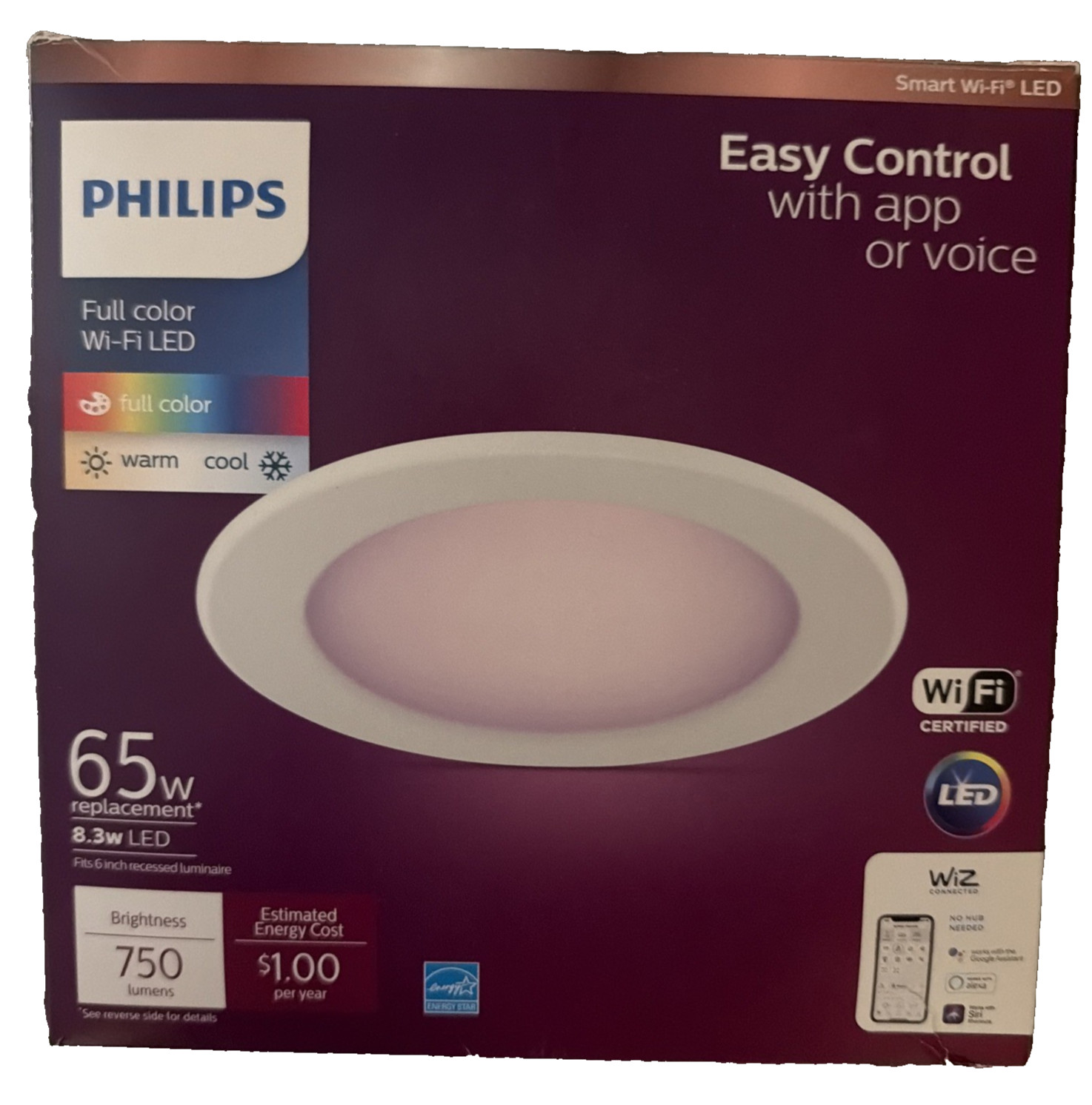 Philips Smart Wi-Fi LED Color Bulb 65W BR30 Indoor Flood RGB Voice Control WiZ