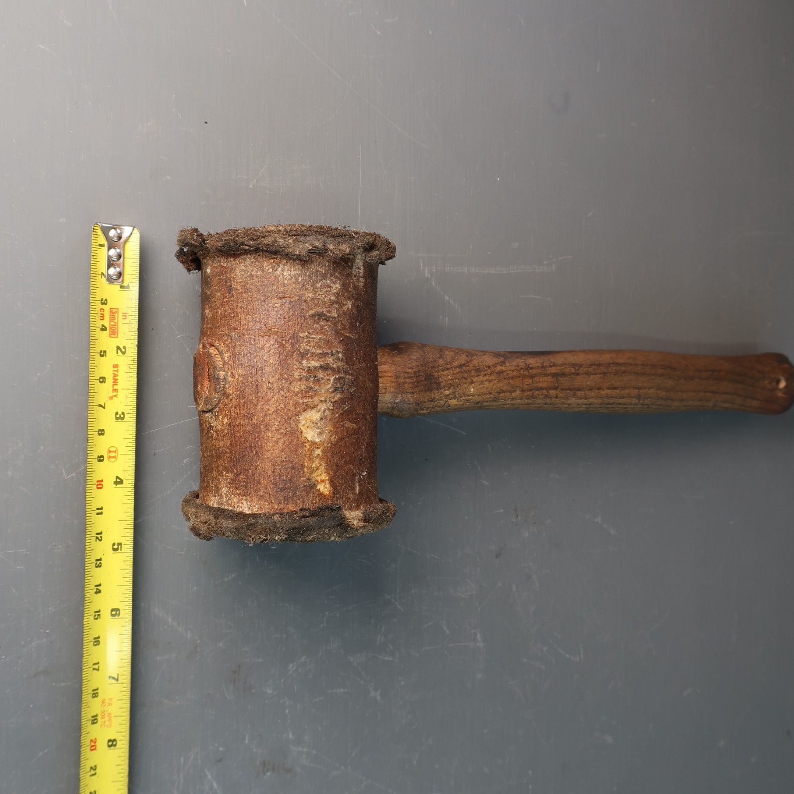 Vintage Rolled Rawhide Mallet with Wooden Handle