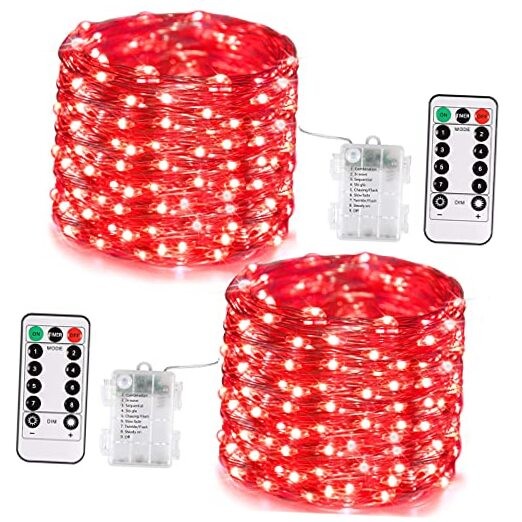 2 Pack Fairy Lights Battery Operated, Total 400 LED 132ft 2 Pack 200LED Red