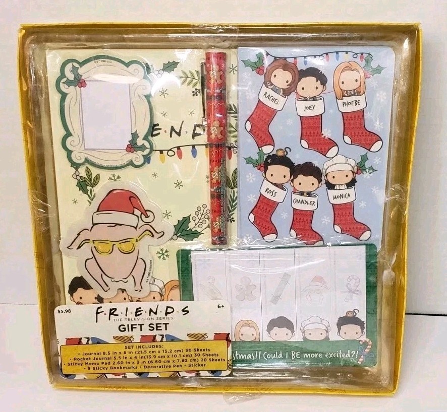 Friends TV Show Christmas Stationery Gift Set 10pc Journal Pen Sticky Notes NOS