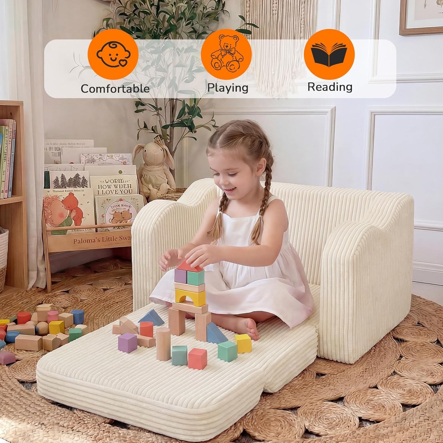 Toddler Couch Fold Out – 2-in-1 Convertible Kids Sofa Bed W/ Soft Corduroy Cover